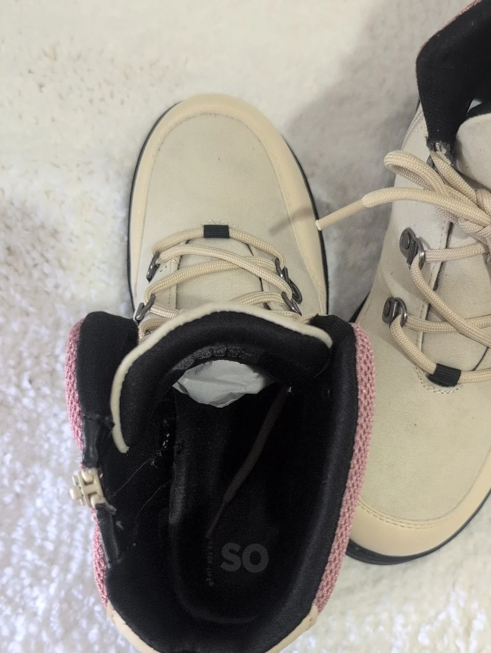 SO Cream Lace-Up Kids Boots with Pink Trim